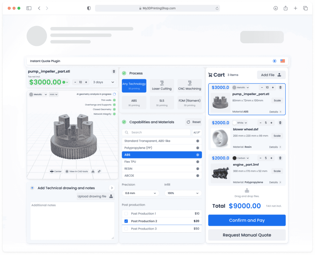 Pithagoris instant CNC quote tool preview